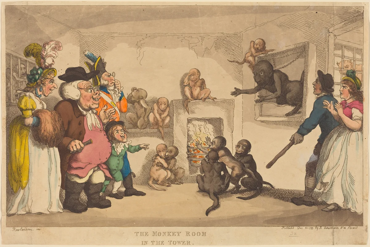 The Monkey Room in the Tower by Thomas Rowlandson, print, 1799