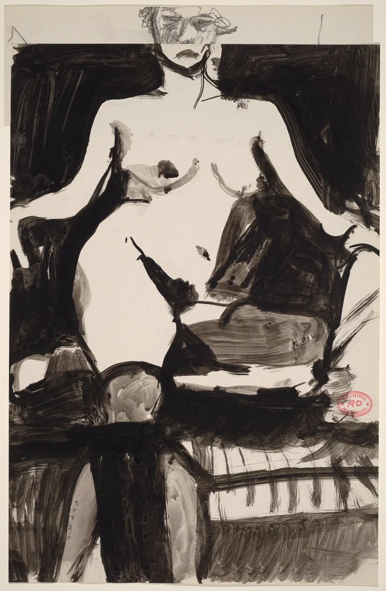 Untitled [seated nude with left leg pulled under her] by Richard Diebenkorn, drawing, 1955-1967