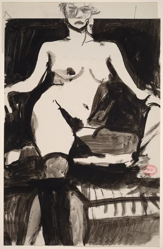 Untitled [seated nude with left leg pulled under her] by Richard Diebenkorn, drawing, 1955-1967
