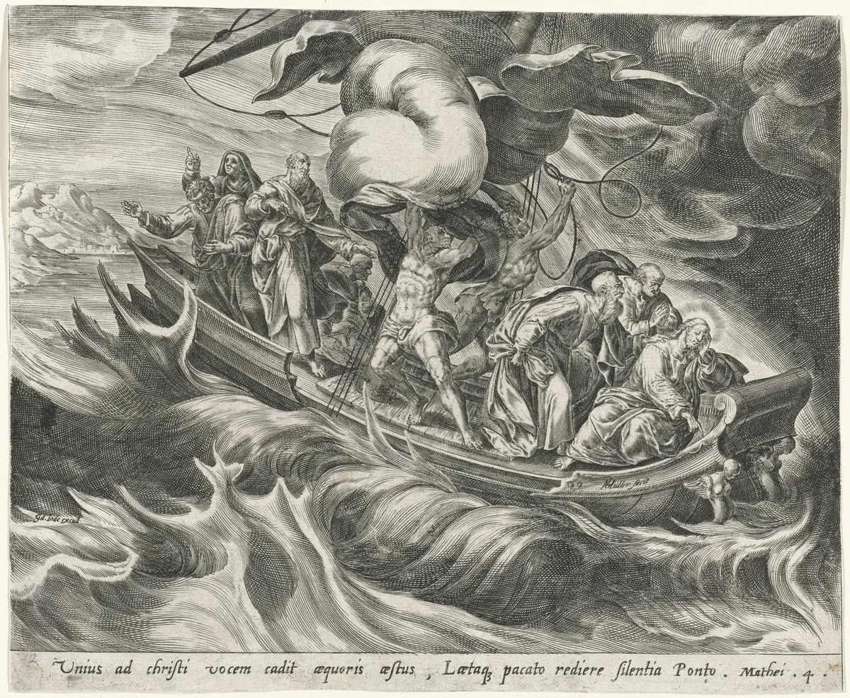 Storm op het Meer van Galilea by Harmen Jansz Muller, print, 1579-1585
