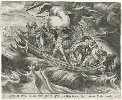 Storm op het Meer van Galilea by Harmen Jansz Muller, print, 1579-1585