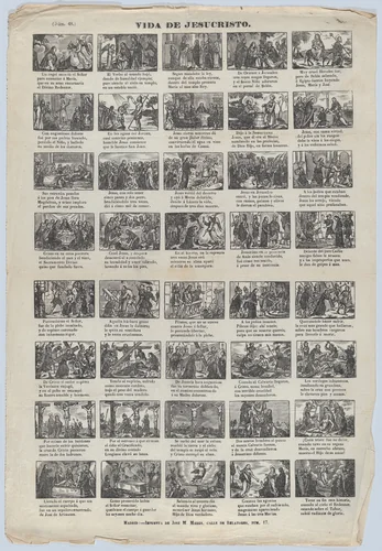 Broadside with 48 scenes illustrating the life of Christ by José María Marés, print, 1855-1875