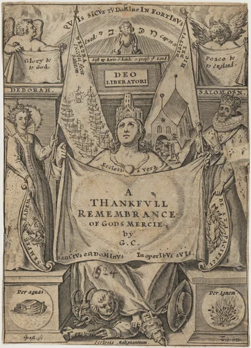 Title Page, A Thankful Remembrance of God's Mercie, by George Carleton by Willem de Passe, print, 1624