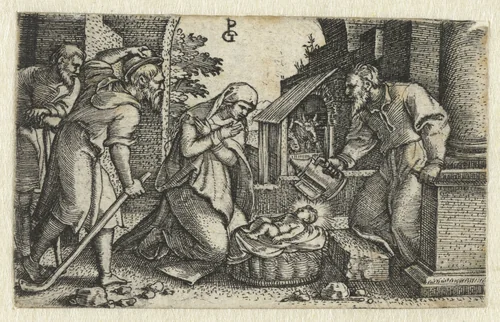 Geboorte van Christus en aanbidding van herders by Unknown, print, 1534-1535