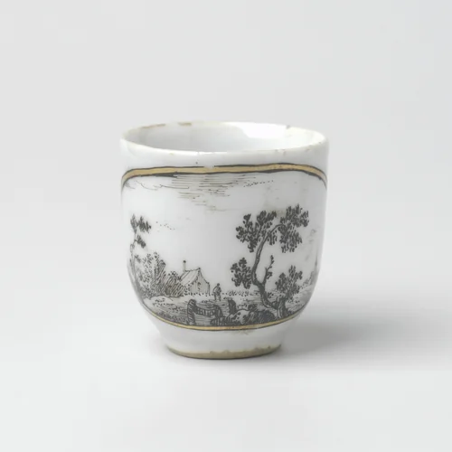Cup with handle with European landschape in a medallion by anonymous, other, 1745-1760