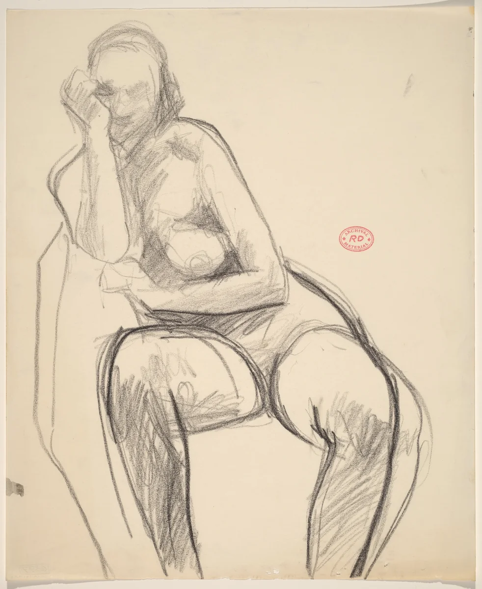 Untitled [seated nude leaning firmly on her right arm] by Richard Diebenkorn, drawing, 1955-1967