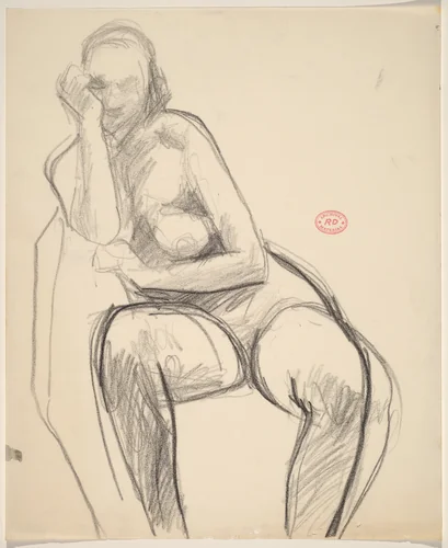 Untitled [seated nude leaning firmly on her right arm] by Richard Diebenkorn, drawing, 1955-1967
