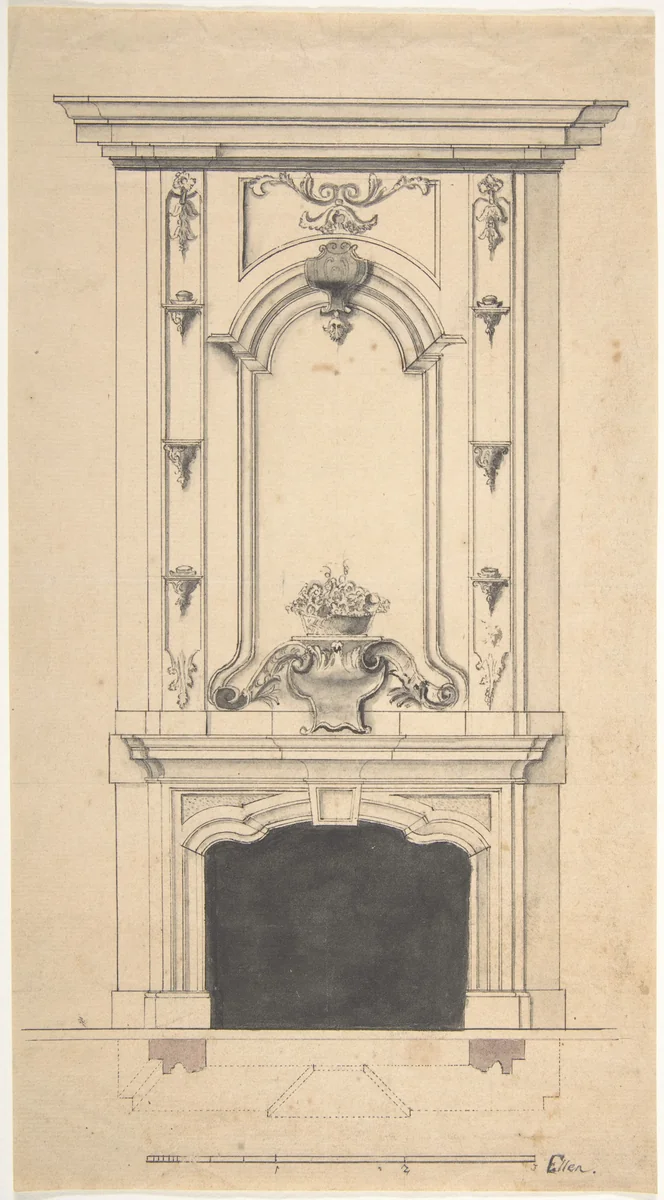 Design for a Chimney Piece by anonymous, drawing, 1700-1799