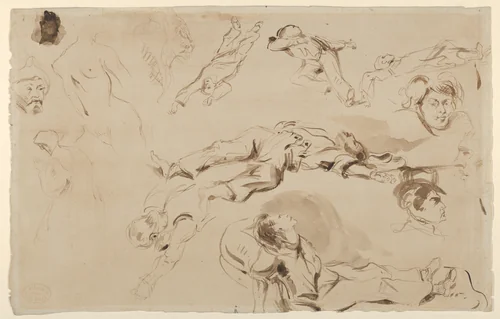Figure Studies related to "Liberty Leading the People" by Eugène Delacroix, drawing, 1830