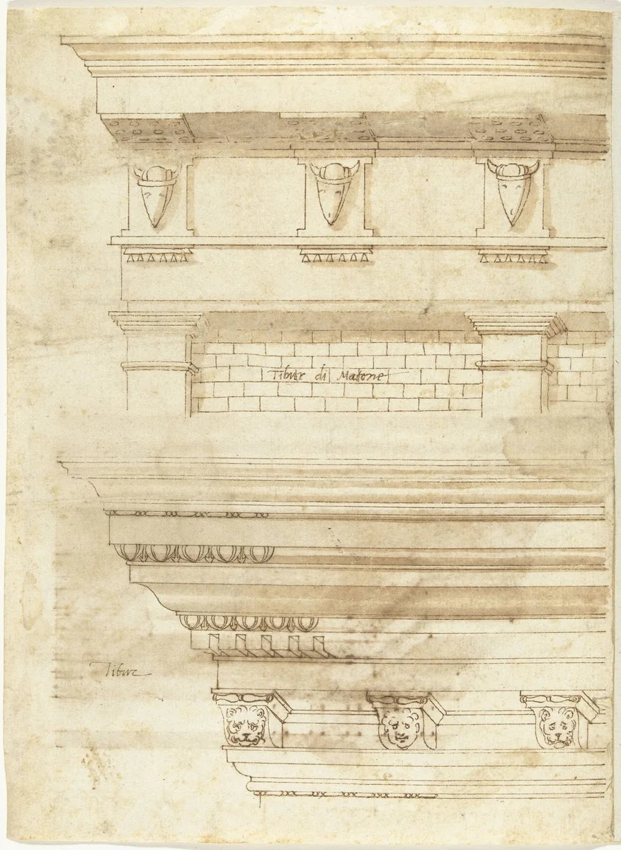 Twee kroonlijsten by anonymous, drawing, 1500-1599