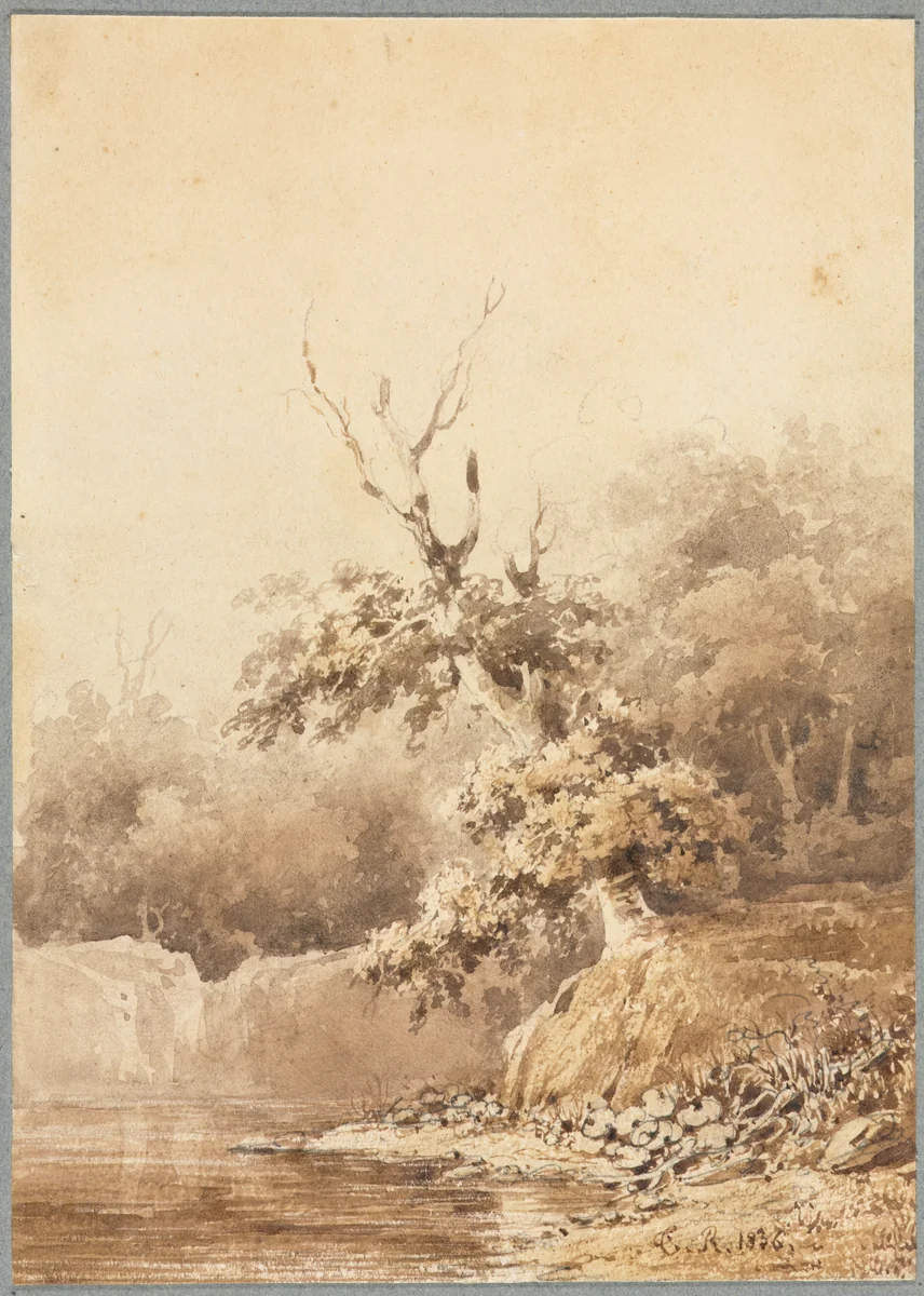 Landscape by Théodore Rousseau, drawing, 1836