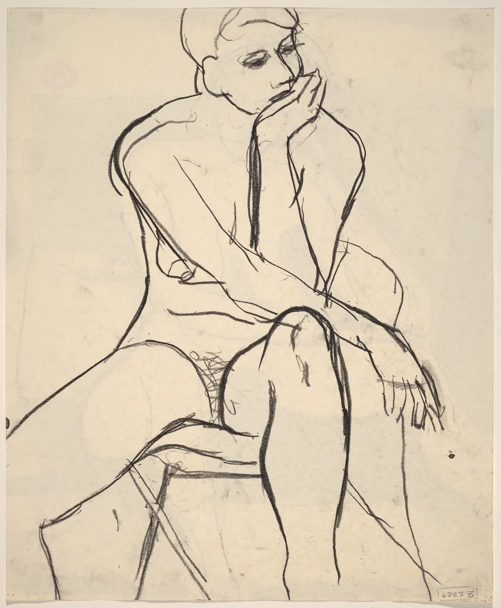 Untitled [seated female nude gazing to her left] [verso] by Richard Diebenkorn, drawing, 1955-1967