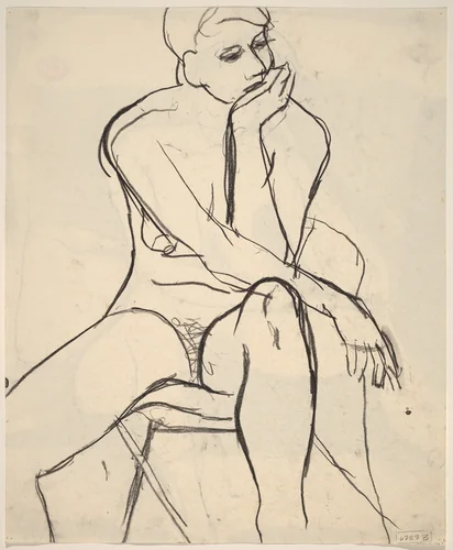 Untitled [seated female nude gazing to her left] [verso] by Richard Diebenkorn, drawing, 1955-1967