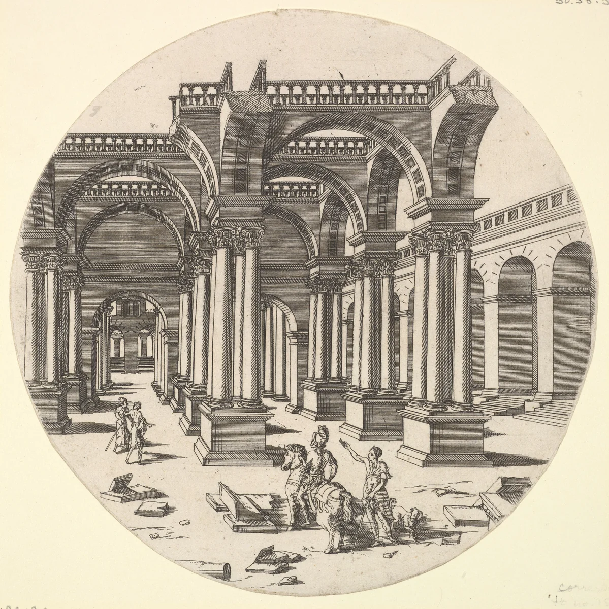 Perspectival View, Temple of Isis by Jacques Androuet du Cerceau, print, 1551