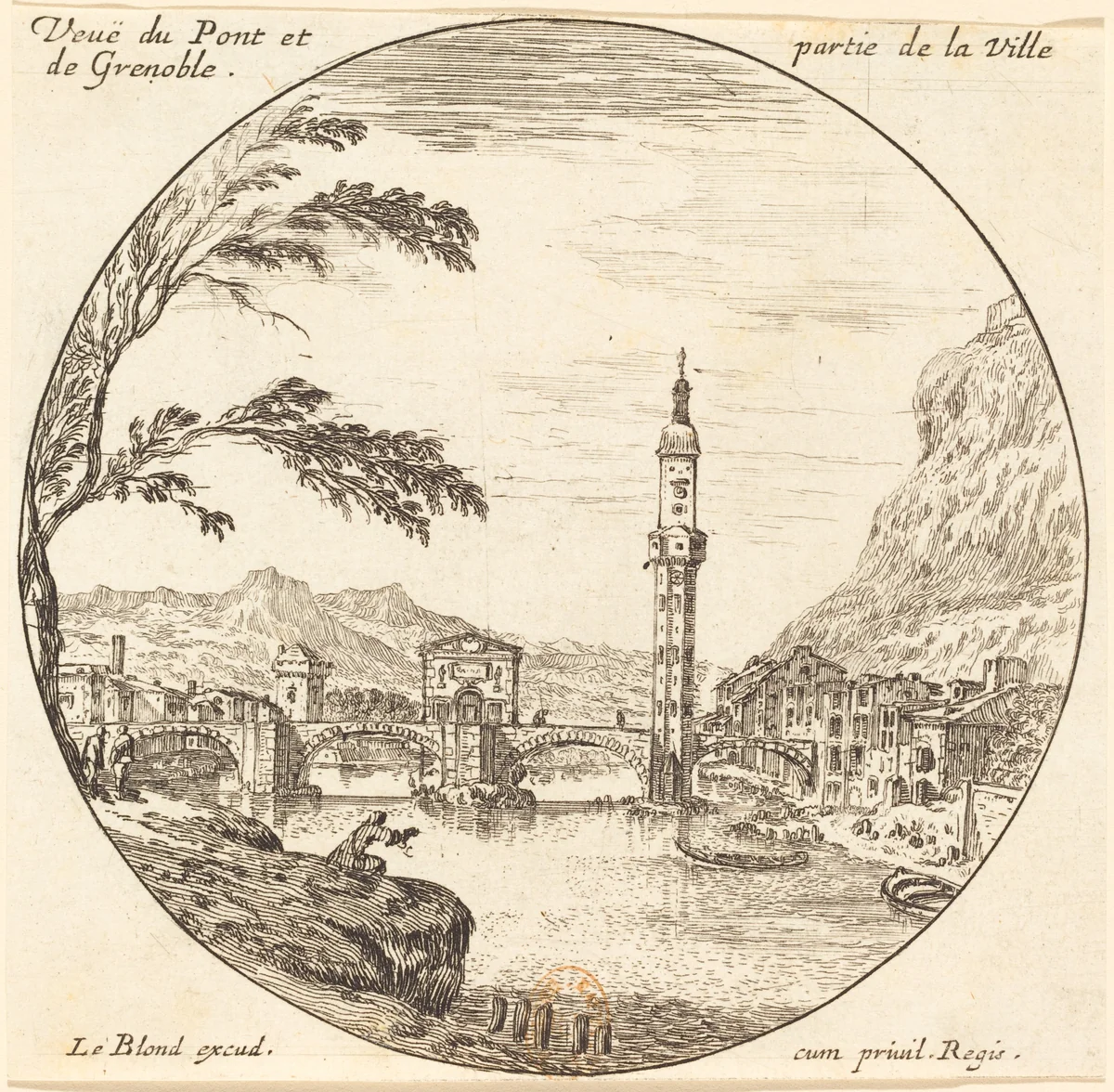 Veue de Pont et partie de la Ville de Grenoble by Israël Silvestre, print, 1621-1691