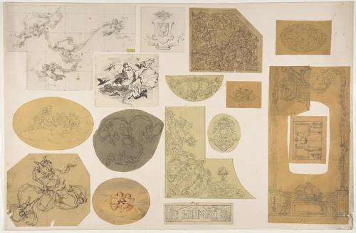 Seventeen Ornamental Designs for the Pless House or Chateau by Jules-Edmond-Charles Lachaise, drawing, 1850-1900