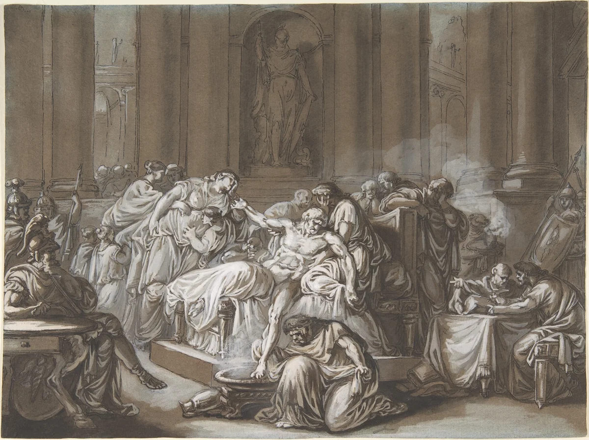 The Death of Seneca by Jean Guillaume Moitte, drawing, 1765-1795