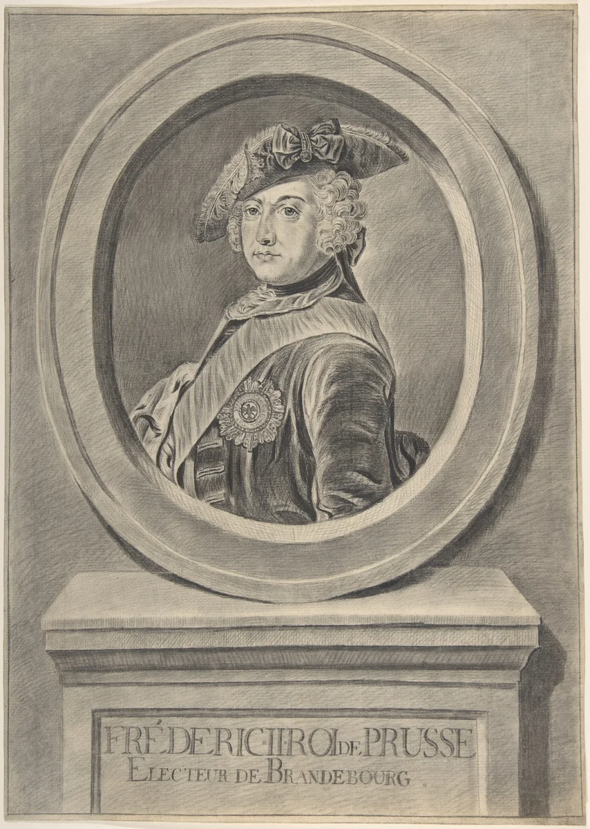 Portrait of Frederick II of Prussia, after Antoine Pesne by Johann Georg Wille, drawing, 1730-1808
