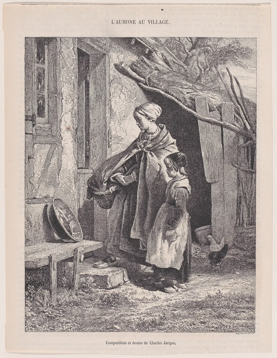 Charity in the Village, from "Le Magasin Pittoresque" by Charles Jacque, print, 1848-1864