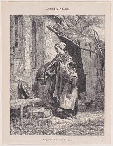 Charity in the Village, from "Le Magasin Pittoresque" by Charles Jacque, print, 1848-1864