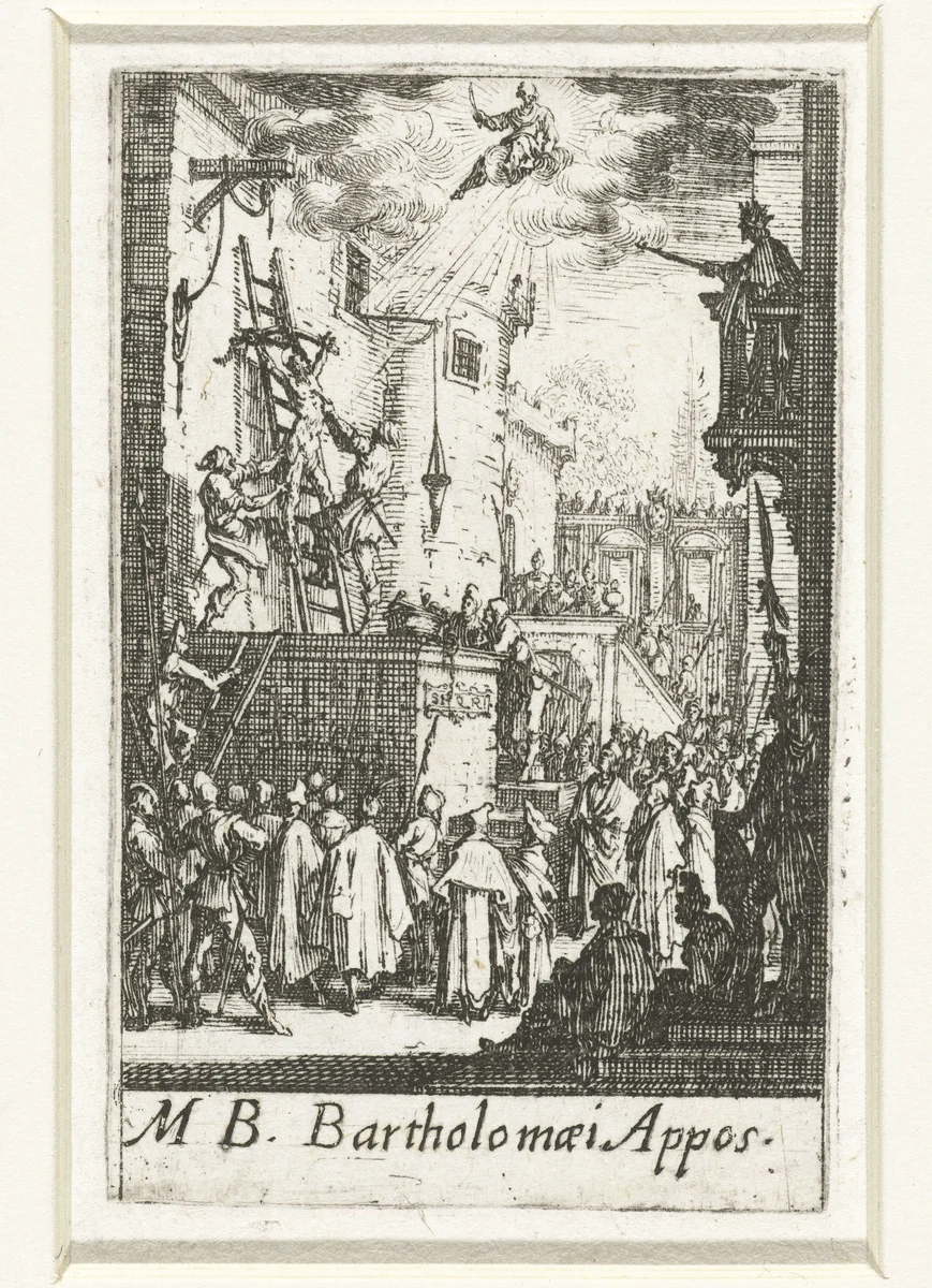 Het martelaarschap van Bartholomeüs by Jacques Callot, print, 1632-1634