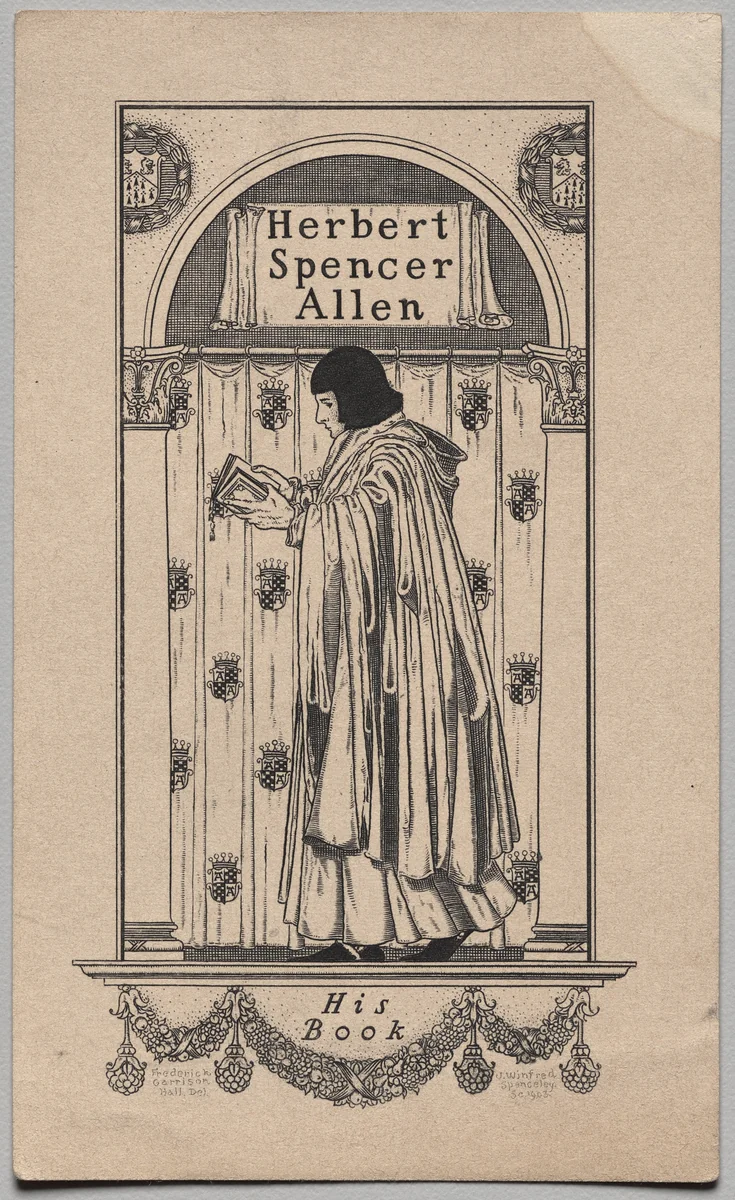 Bookplate: Herbert Spencer Allen, His Book inscribed by Frederick Garrison Hall, print, 1903