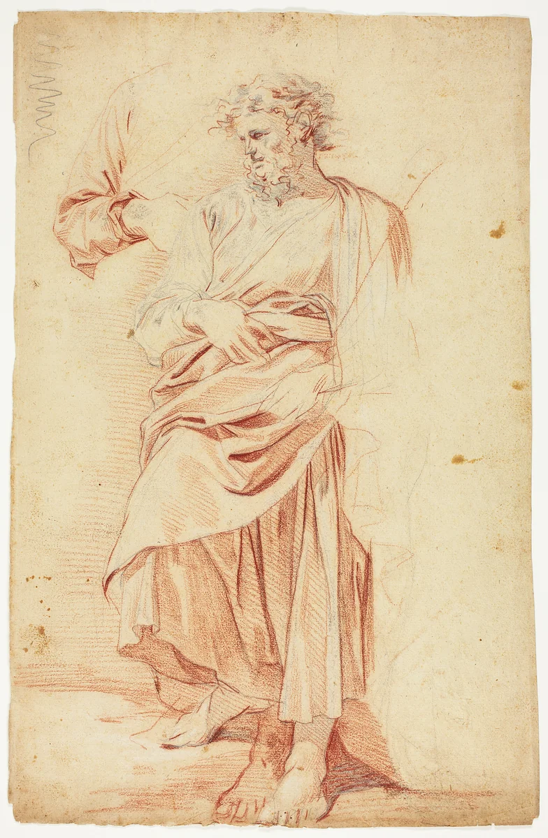 Sketches of Robed Male Prophet by Nicolas Mignard, drawing, 1626-1668