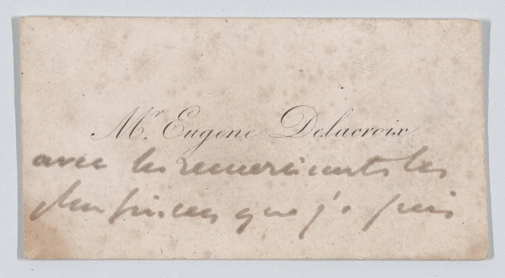 Eugène Delacroix, calling card by anonymous, print, 1817-1863