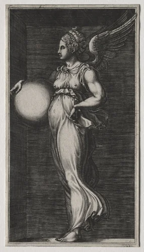Allegorical Figure Holding a Sphere by Giorgio Ghisi, print, 1560-1570