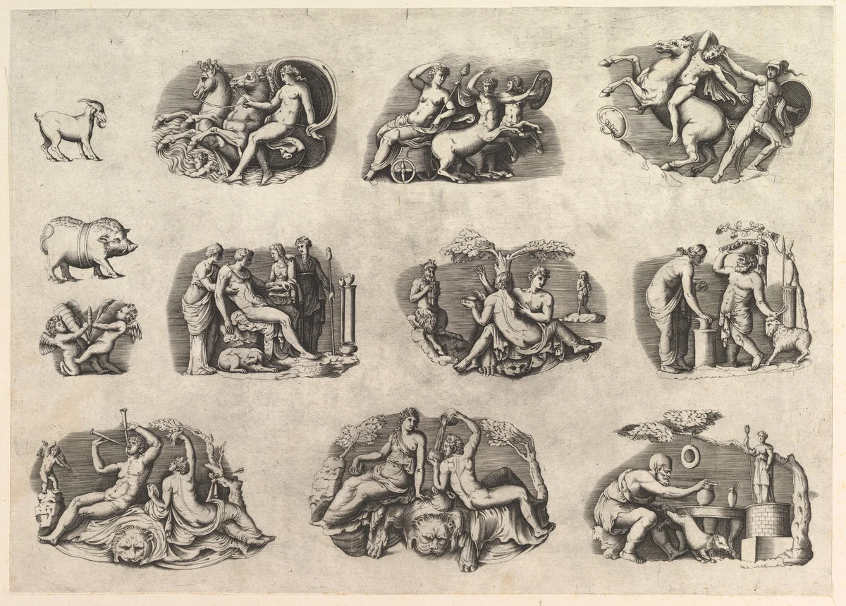 Subjects after Antique Cameos and Gems, from "Speculum Romanae Magnificentiae" by anonymous, print, 1545-1582