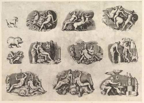 Subjects after Antique Cameos and Gems, from "Speculum Romanae Magnificentiae" by anonymous, print, 1545-1582