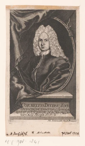 Portret van Cornelius Dietrich Koch by Johann Georg Schmidt, print, 1704-1765