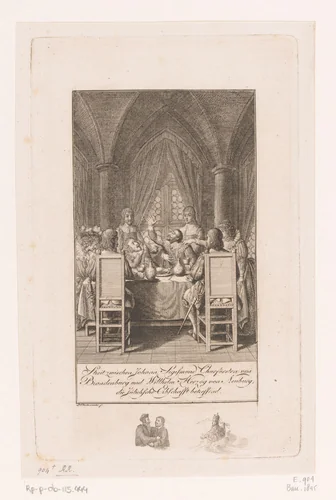 Johann Sigismund en Wolfgang Wilhelm in conflict aan tafel by Daniel Nikolaus Chodowiecki, print, 1798