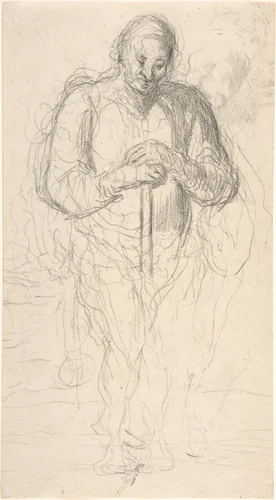 Standing Figure of a Man with a Staff by Honoré Daumier, drawing, 1825-1879