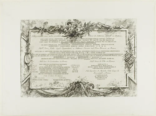 Transcription of various ancient Latin inscriptions, from Some Views of Triumphal Arches and other monuments by Giovanni Battista Piranesi, print, 1748