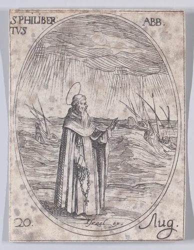 S. Philibert, abbé (St. Philibert, Abbot), August 20th, from "Les Images De Tous Les Saincts et Saintes de L'Année" (Images of All of the Saints and Religious Events of the Year) by Jacques Callot, print, 1636