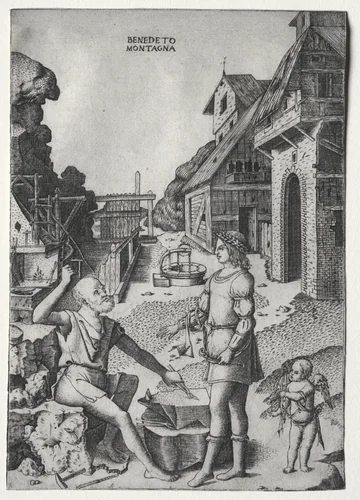 Vulcan, Apollo and Cupid by Benedetto Montagna, print, 1500-1558