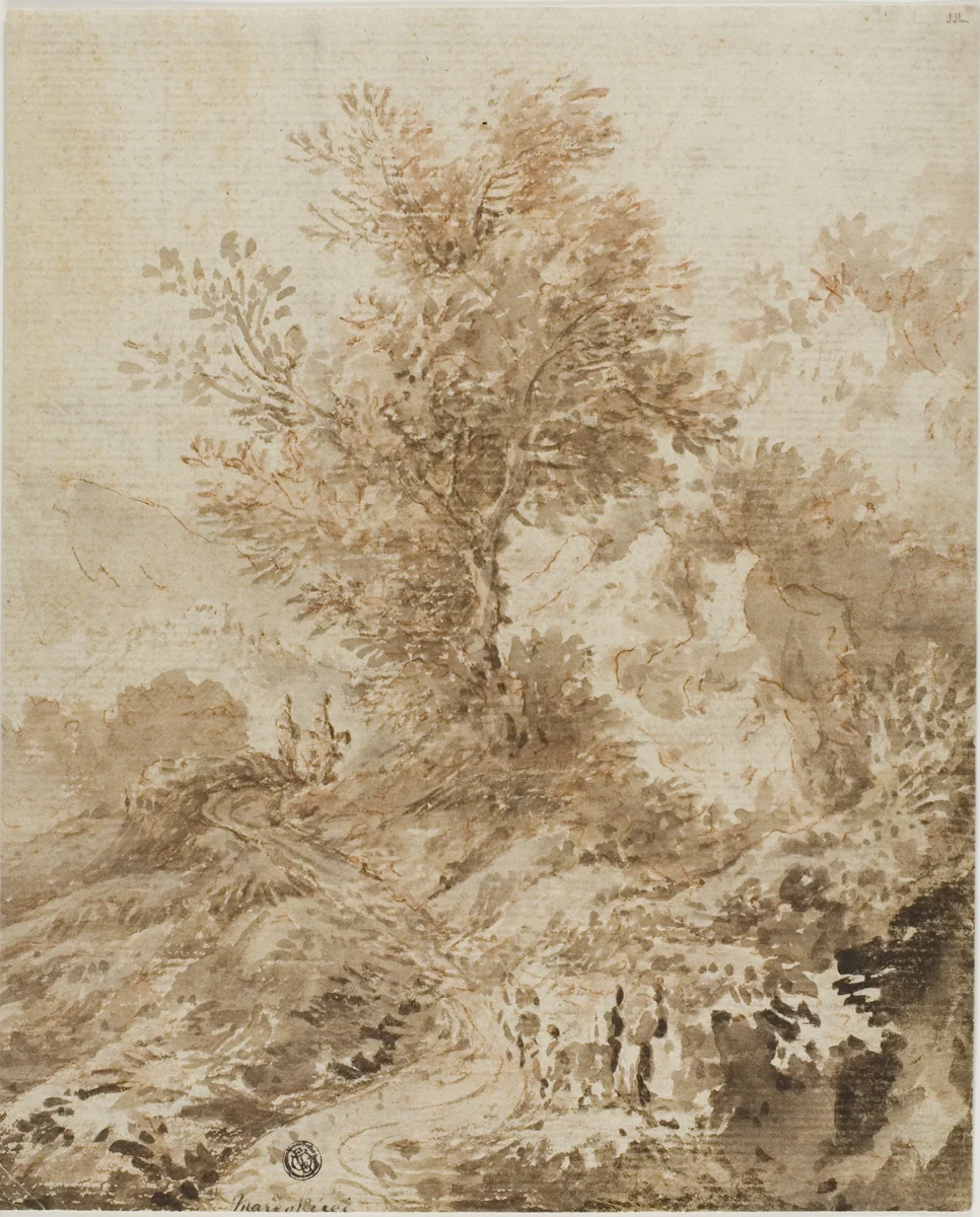 Travelers on a Winding Road by Alessio de Marchis, drawing, 1700-1799