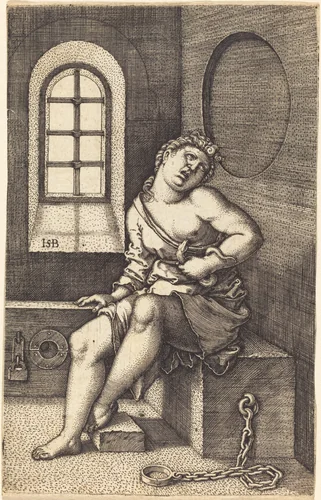 Cleopatra Seated by Sebald Beham, print, 1540-1544