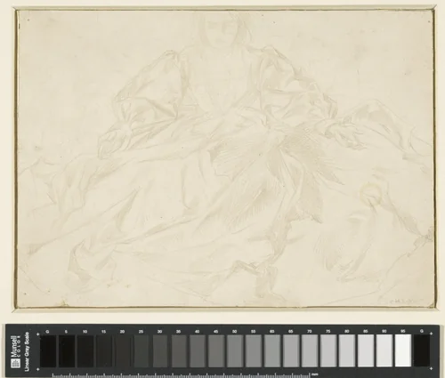 Zittende vrouw met japon en gespreide armen by Charles Haslewood Shannon, drawing, 1890