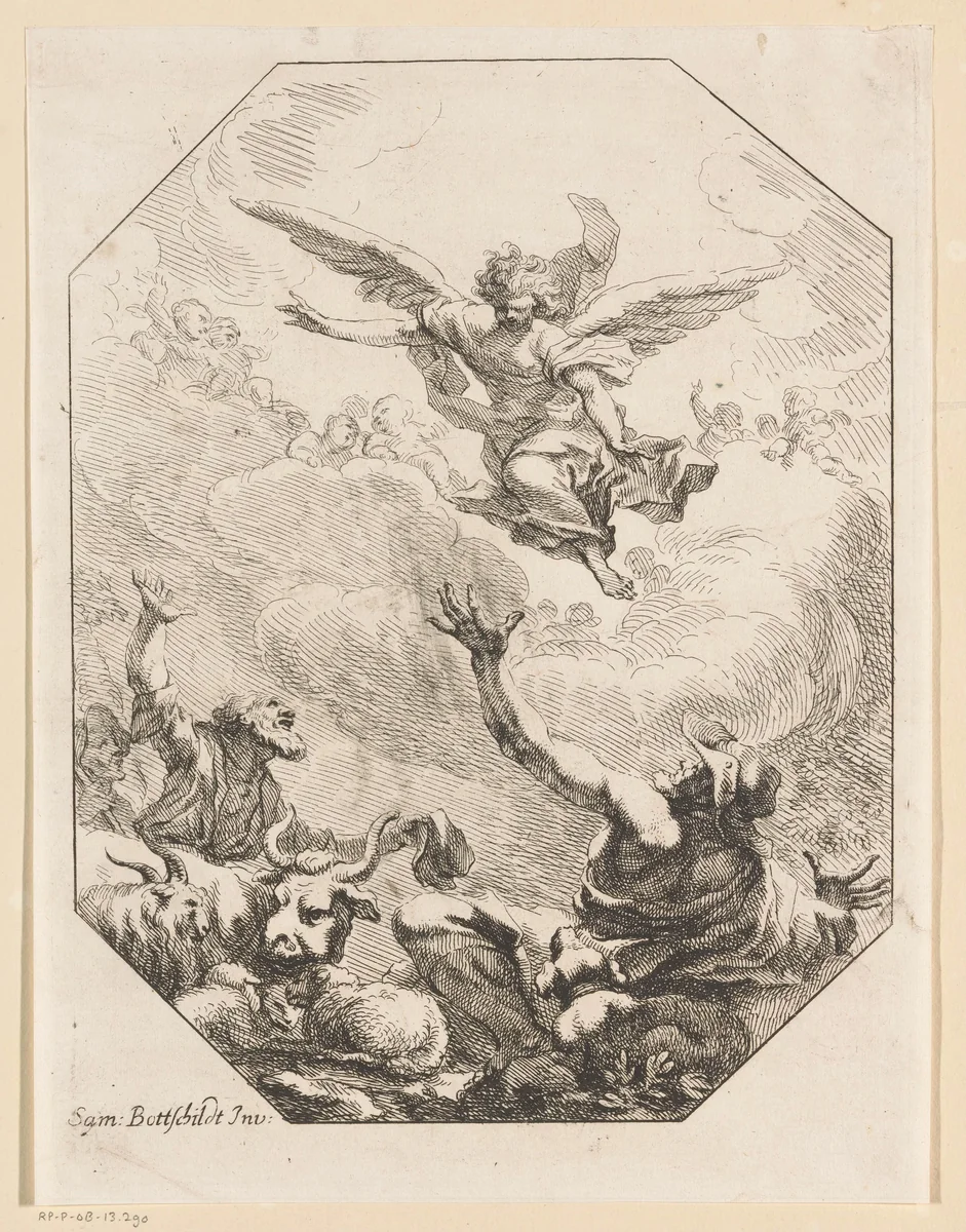 Verkondiging aan de herders by Samuel Bottschild, print, 1693