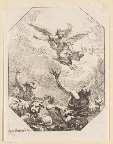 Verkondiging aan de herders by Samuel Bottschild, print, 1693
