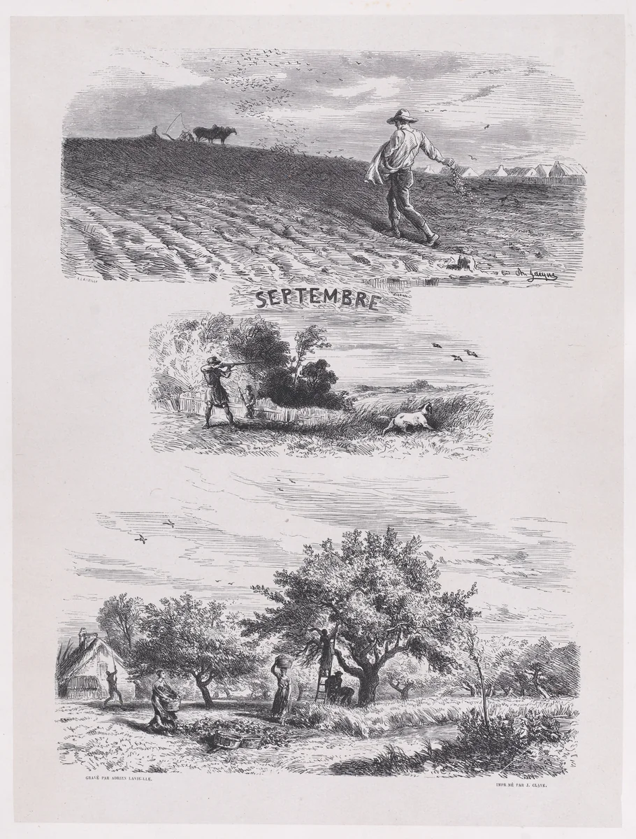 September, from "Album of Rustic Subjects" by Charles Jacque, print, 1859