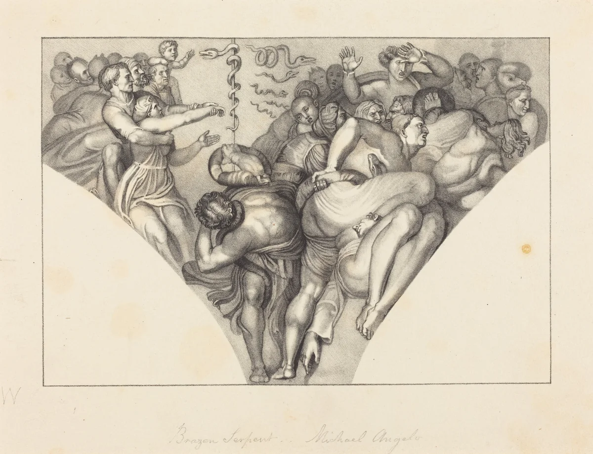 Brazen Serpent, from Michael Angelo by William Sharp; John Flaxman, print, 1829