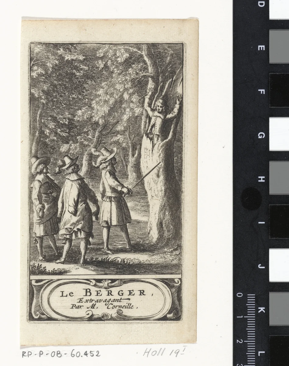 Drie mannen bij een jongen in een holle boomstam by Abraham Dircksz. Santvoort, print, 1663