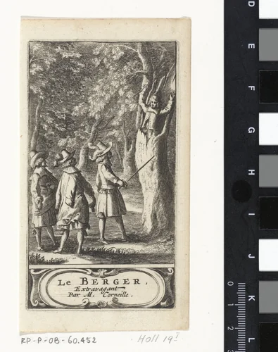 Drie mannen bij een jongen in een holle boomstam by Abraham Dircksz. Santvoort, print, 1663