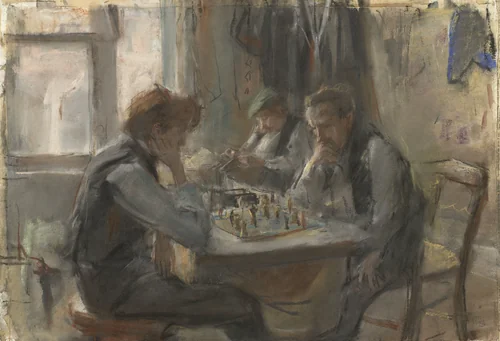 De schaakspelers by Isaac Israels, drawing, 1875-1922