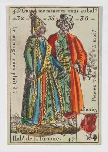 Hab.t de la Turquie, from the playing cards (for quartets) "Costumes des Peuples Étrangers" by anonymous, print, 1700-1799