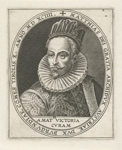 Portret van Matthias aartshertog van Oostenrijk by Lambert Cornelisz, print, 1594