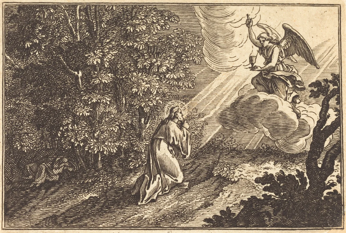 Christ Praying on the Mount of Olives by Sébastien Le Clerc I, print, 1600-1699